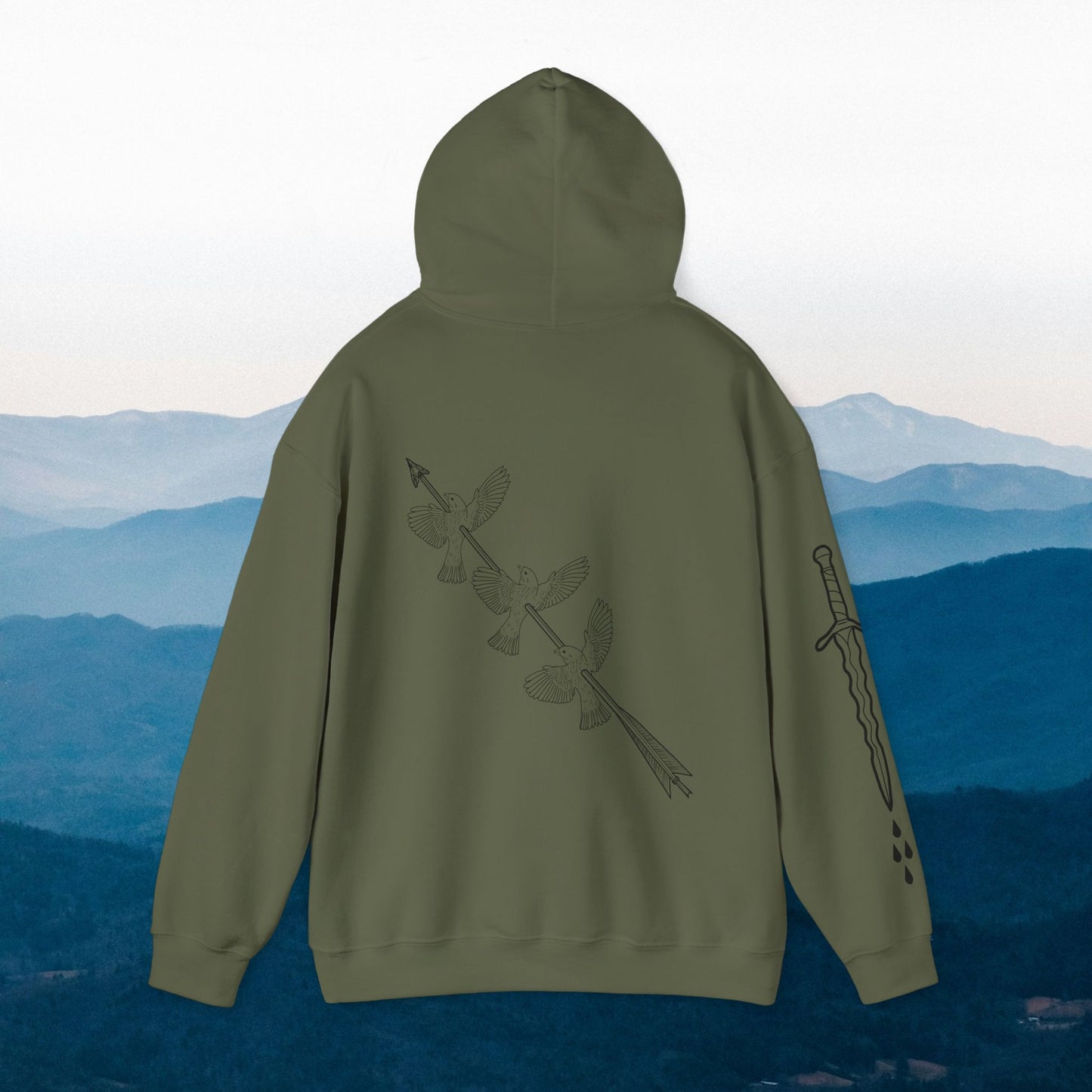 SHARP - Crowbaby hoodie with dagger sleeve & 3 birds one arrow on back