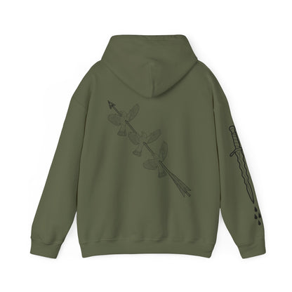 SHARP - Crowbaby hoodie with dagger sleeve & 3 birds one arrow on back