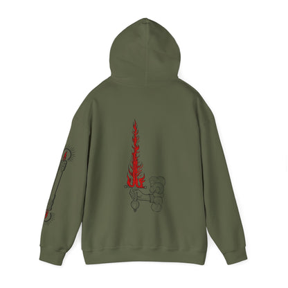 BURNING Hoodie - Flaming Sword on Back and Burning the candle at both ends Sleeve - Hooded Sweatshirt