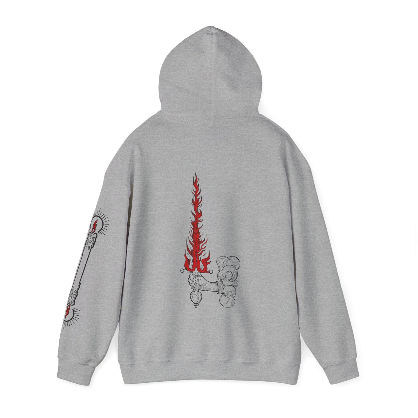 BURNING Hoodie - Flaming Sword on Back and Burning the candle at both ends Sleeve - Hooded Sweatshirt