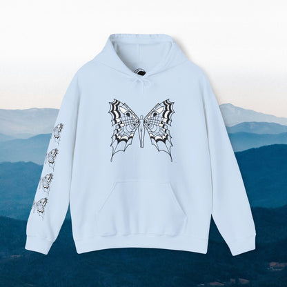 FAE eyes unfazed - Crowbaby hoodie with Mx Butterfly front, Mx Butterfly sleeve, logo back