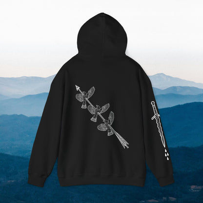 SHARP - Crowbaby hoodie with dagger sleeve & 3 birds one arrow on back